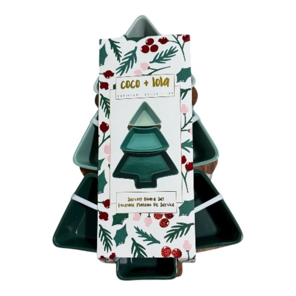 Coco & Lola Tiered Christmas Tree Serving Board Set 12"H x 8"W Shades of Green